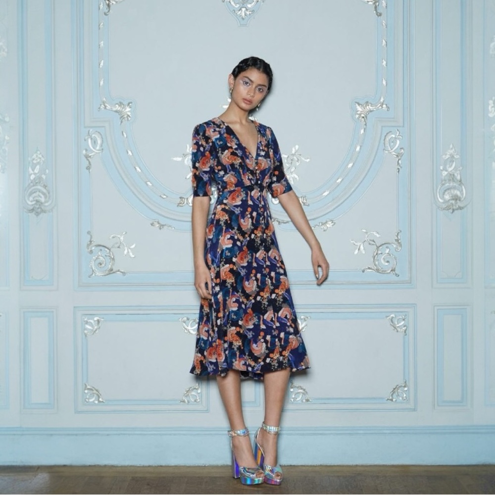 🐅 SALONI Silk Midi Dress with tiger pattern 🐅